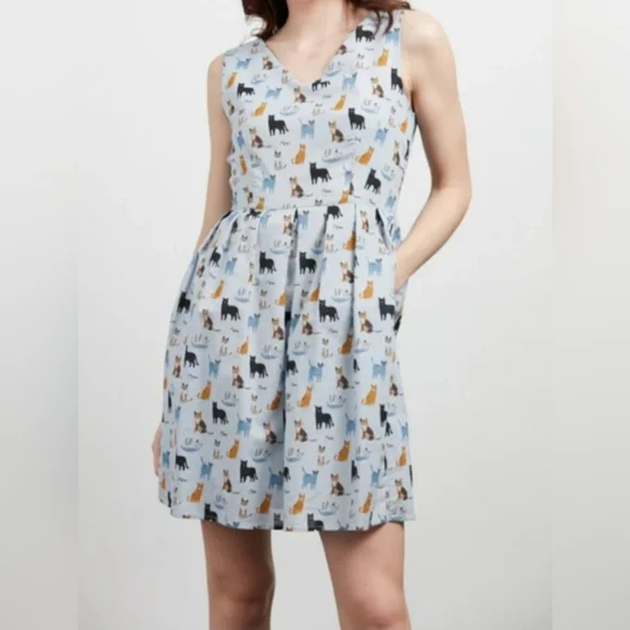 SM Wardrobe Della Cat Print Sleeveless Tie Back Dress Size XL - Picture 4 of 12